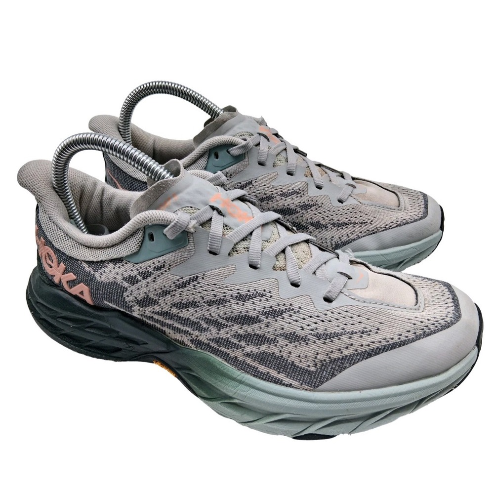 Hoka One One Speedgoat 5 Shoes Womens Size 8.5D Wide Gray Trail Running Vibram